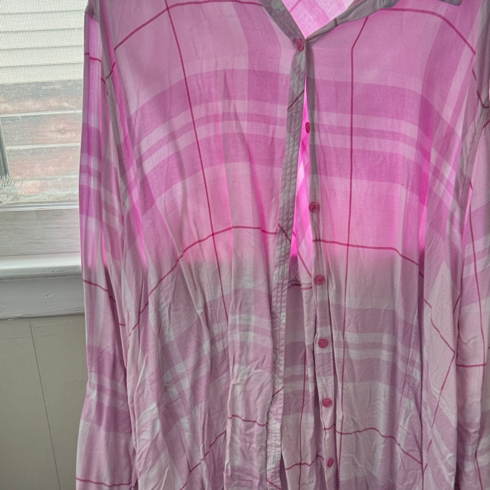 Denim 24/7 Pink Plaid Button Down Shirt